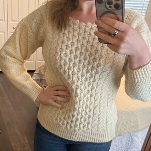 Aran Inspired Heritage Knit Cream Cable Sweater made in Scotland